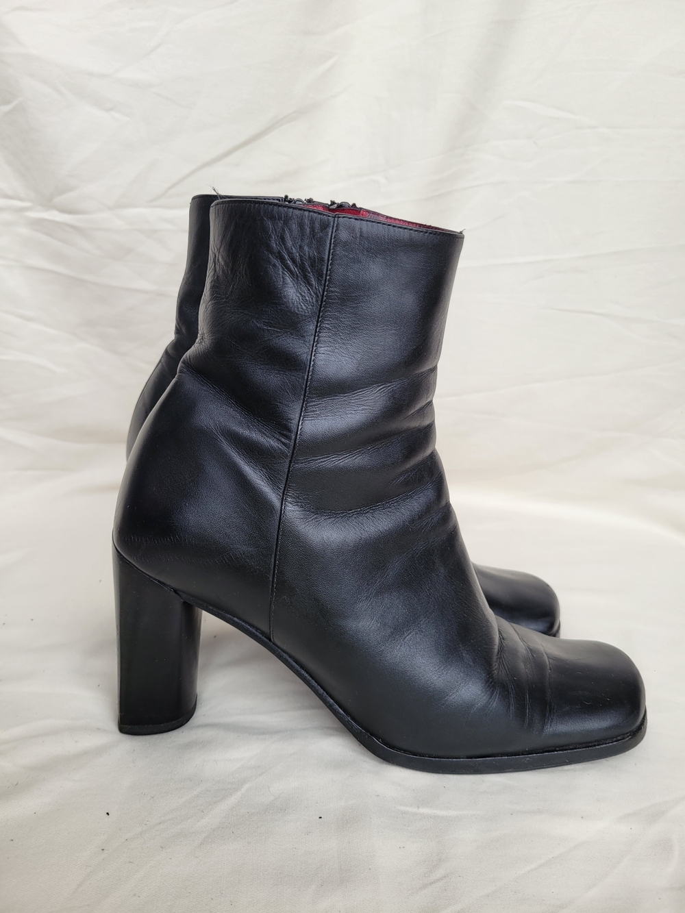 Kenneth Cole New York Vintage Black Leather Mid-Calf Block Heel Ankle Boots